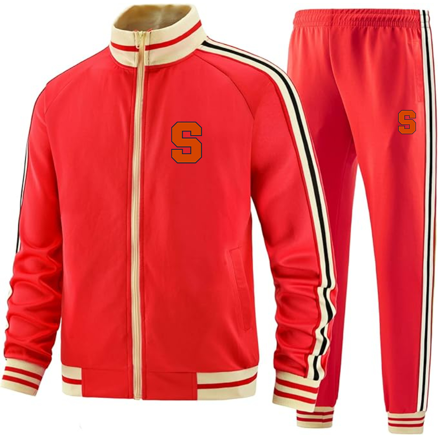 Men's Syracuse Orange Two Piece Designer Tracksuit with Bold Striped Accents and Zippered Front Elevated Athletic Wear