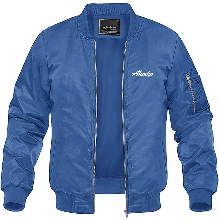 Men's Alaska Airline Lightweight Bomber Jacket Windbreaker Softshell Varsity Jacket Coat