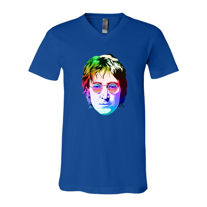 Men's John Lennon Face Art Music BELLA + CANVAS - Jersey V-Neck T-Shirt