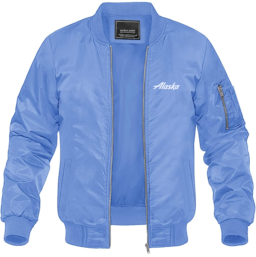 Men's Alaska Airline Lightweight Bomber Jacket Windbreaker Softshell Varsity Jacket Coat