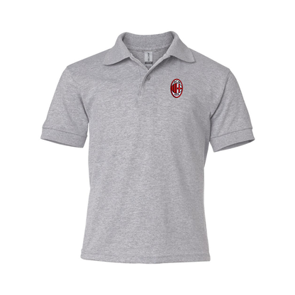 Gildan Dry Blend Youth Embroidered AC Milan Jersey Polo