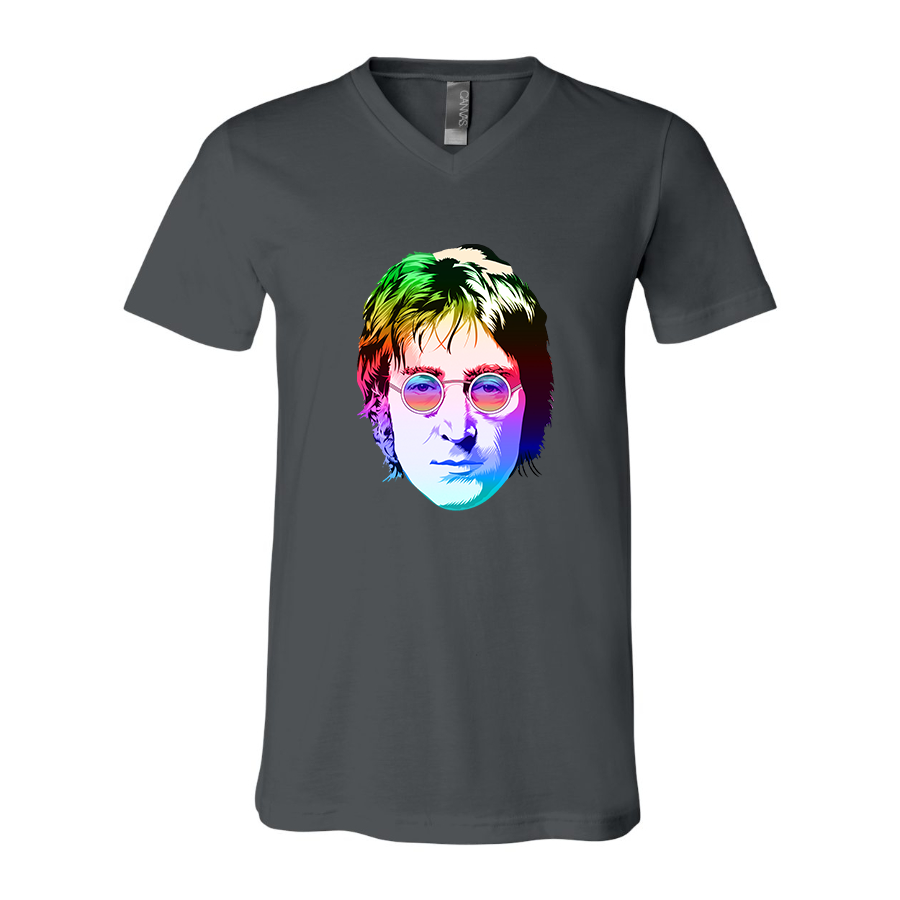 Men's John Lennon Face Art Music BELLA + CANVAS - Jersey V-Neck T-Shirt