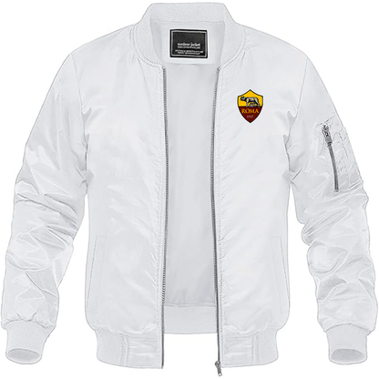 Men's Embroidered AS Roma Lightweight Bomber Jacket Windbreaker Softshell Varsity Jacket Coat