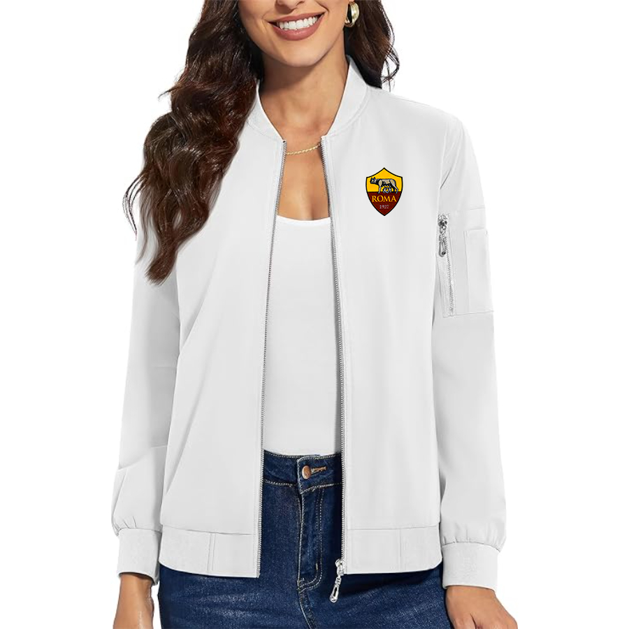 Women's AS Roma Embroidered  Premium Bomber Jacket with Polished Detailing and Functional Sleeve Pocket Modern Luxury Outerwear