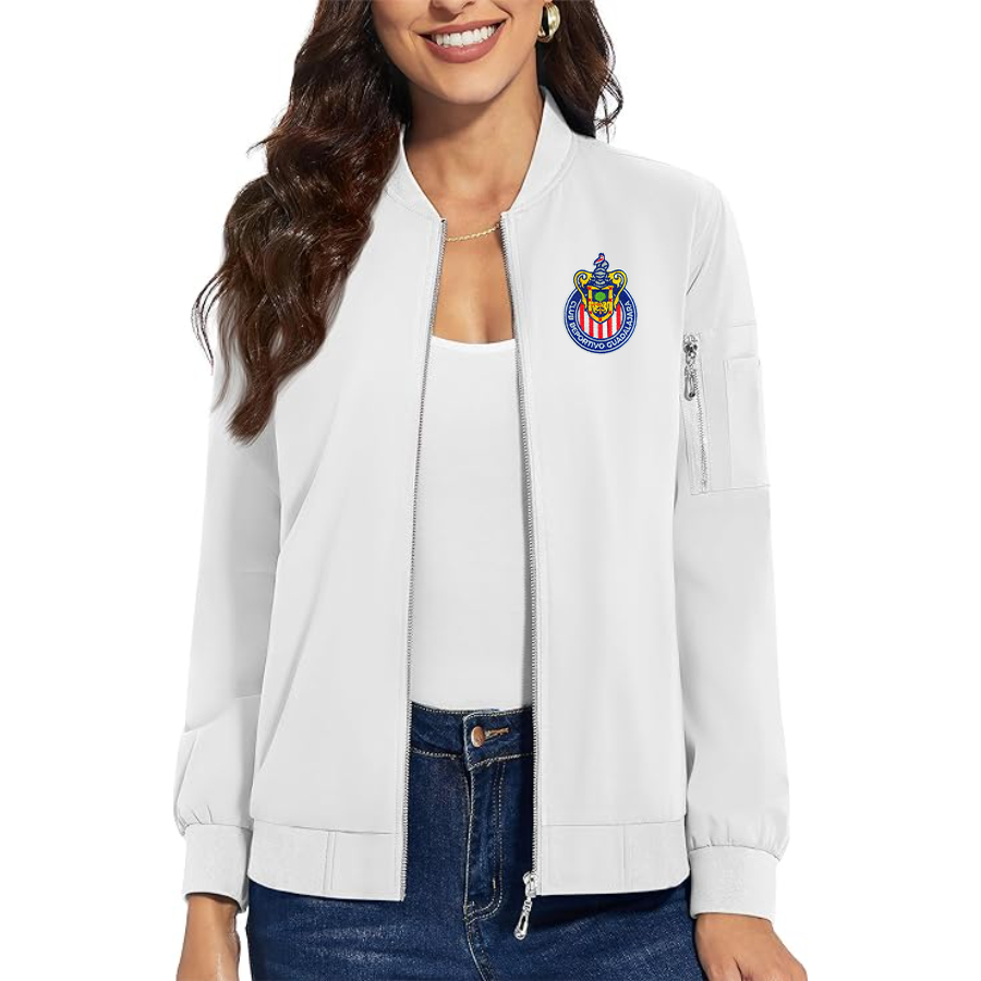 Women's Chivas Club  Embroidered  Premium Bomber Jacket with Polished Detailing and Functional Sleeve Pocket Modern Luxury Outerwear