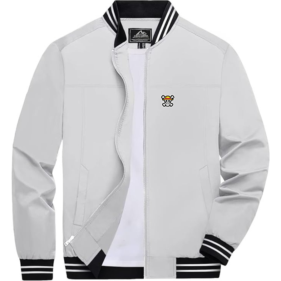 Men's StrawHat Lightweight Zip-Up Bomber Jacket with Ribbed Collar and Cuffs Versatile Casual Outerwear