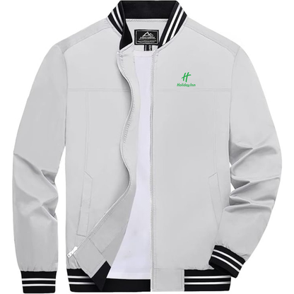 Men's Holiday Inn Lightweight Zip-Up Bomber Jacket with Ribbed Collar and Cuffs Versatile Casual Outerwear