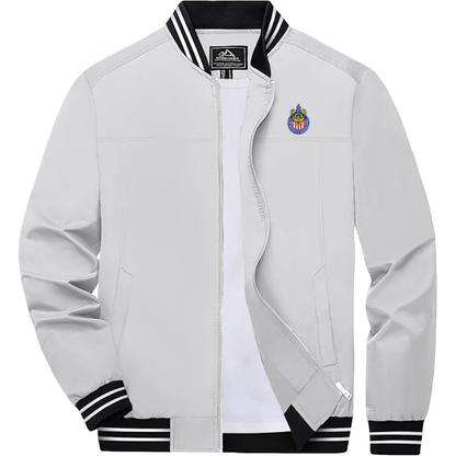 Men's Embroiderd Chivas Club  Lightweight Zip-Up Bomber Jacket with Ribbed Collar and Cuffs Versatile Casual Outerwear