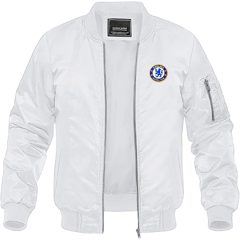 Men's Embroidered Chelsea Football Club  Lightweight Bomber Jacket Windbreaker Softshell Varsity Jacket Coat