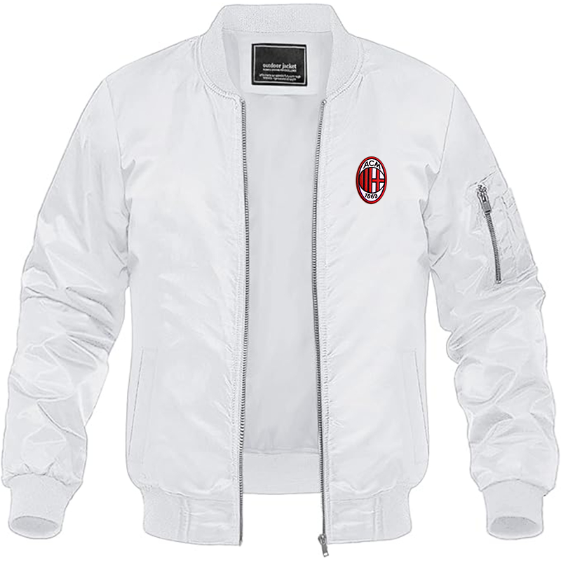 Men's Embroidered AC Milan Lightweight Bomber Jacket Windbreaker Softshell Varsity Jacket Coat