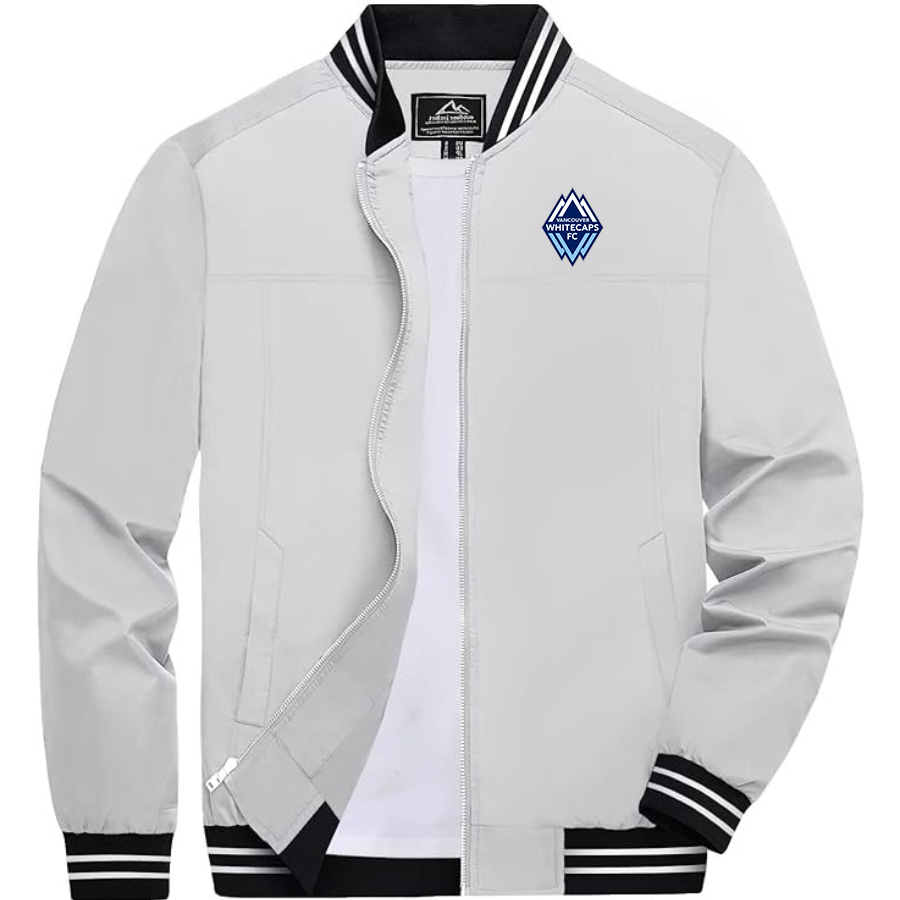 Men's Vancouver Whitecaps FC Lightweight Zip-Up Bomber Jacket with Ribbed Collar and Cuffs Versatile Casual Outerwear