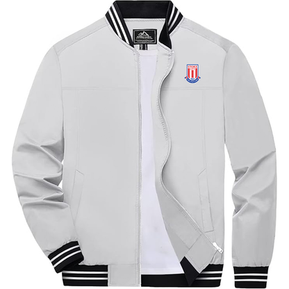 Men's Stoke City Soccer Lightweight Zip-Up Bomber Jacket  Ribbed Collar and Cuffs Outerwear