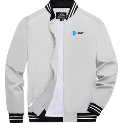 Men's AT&T Lightweight Zip-Up Bomber Jacket with Ribbed Collar and Cuffs Versatile Casual Outerwear