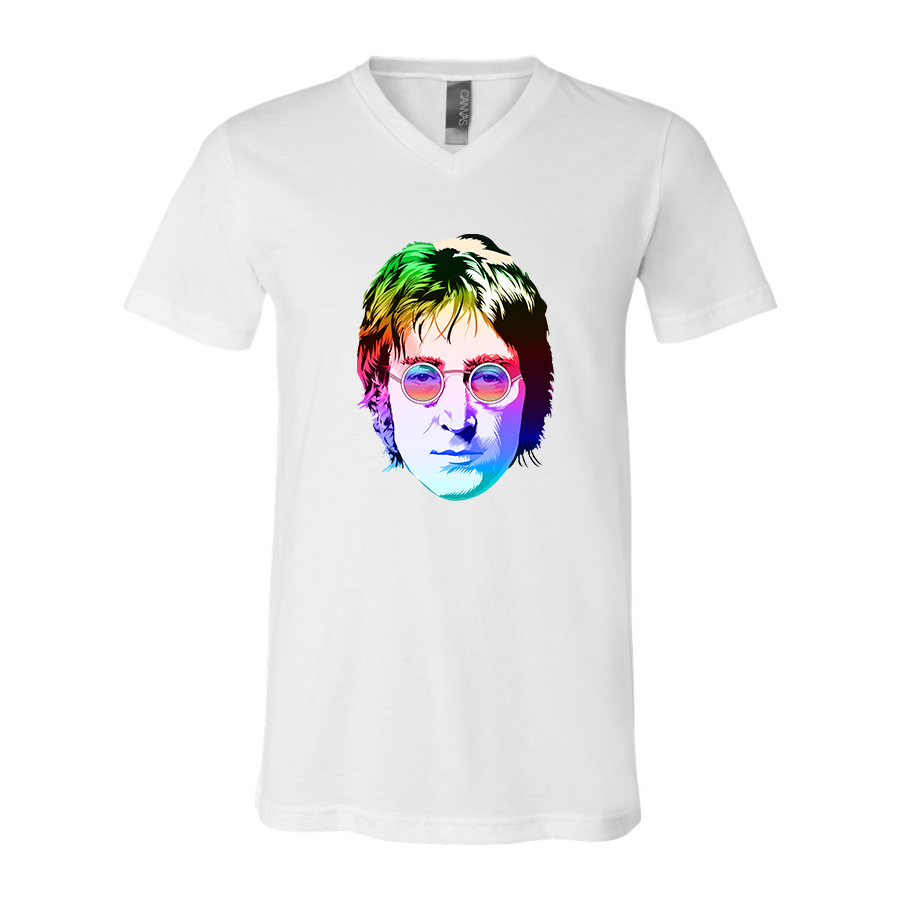 Men's John Lennon Face Art Music BELLA + CANVAS - Jersey V-Neck T-Shirt