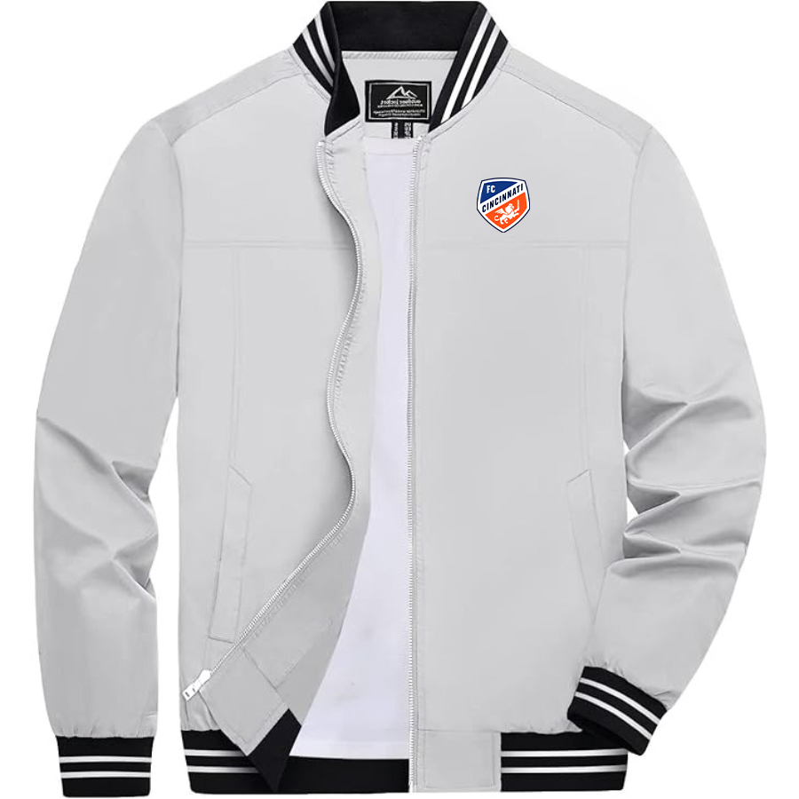 Men's FC Cincinnati Lightweight Zip-Up Bomber Jacket with Ribbed Collar and Cuffs Versatile Casual Outerwear