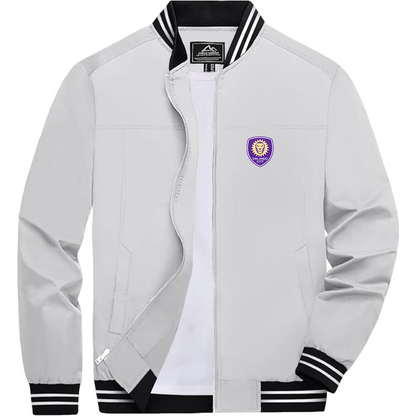 Men's Orlando City Soccer Lightweight Zip-Up Bomber Jacket with Ribbed Collar and Cuffs Versatile Casual Outerwear