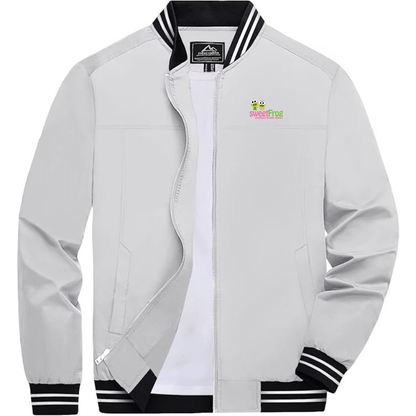 Men's SweetFrog Frozen Yogurt Lightweight Zip-Up Bomber Jacket with Ribbed Collar and Cuffs Versatile Casual Outerwear