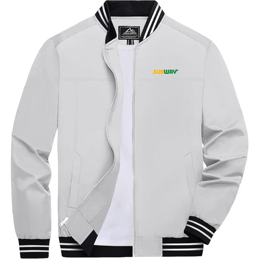 Men's Subway Lightweight Zip-Up Bomber Jacket with Ribbed Collar and Cuffs Versatile Casual Outerwear