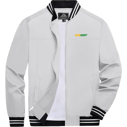 Men's Subway Lightweight Zip-Up Bomber Jacket with Ribbed Collar and Cuffs Versatile Casual Outerwear