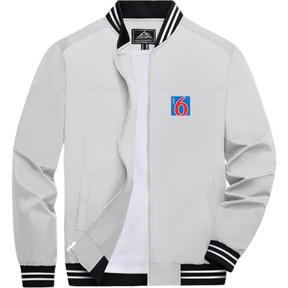 Men's Motel 6 Lightweight Zip-Up Bomber Jacket with Ribbed Collar and Cuffs Versatile Casual Outerwear