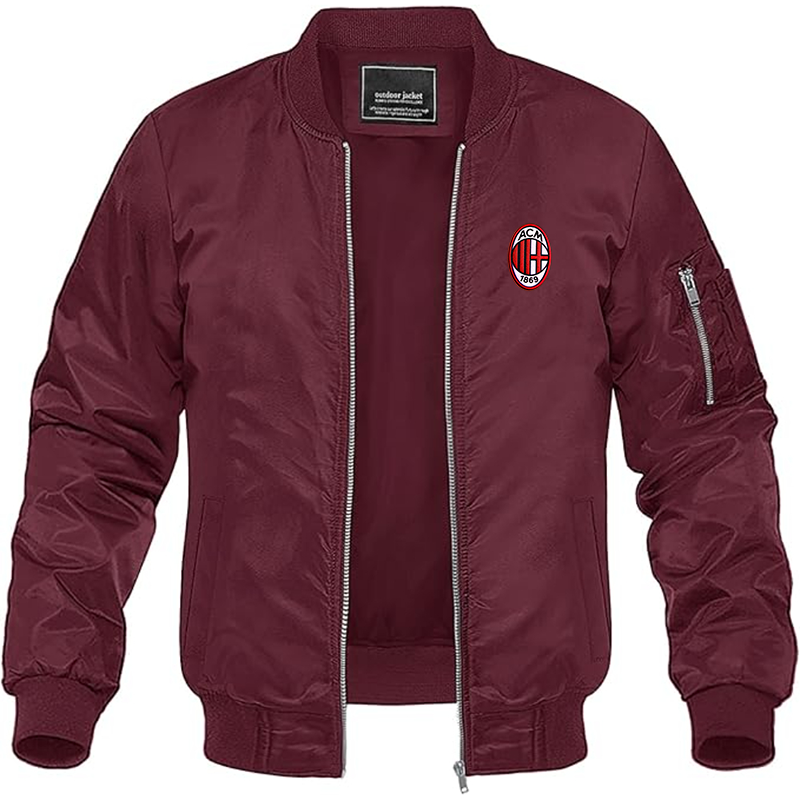 Men's Embroidered AC Milan Lightweight Bomber Jacket Windbreaker Softshell Varsity Jacket Coat