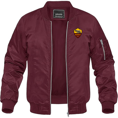 Men's Embroidered AS Roma Lightweight Bomber Jacket Windbreaker Softshell Varsity Jacket Coat