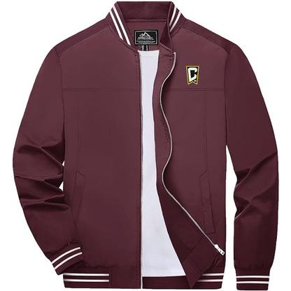 Men's Embroiderd Columbus Crew Soccer  Lightweight Zip-Up Bomber Jacket with Ribbed Collar and Cuffs Versatile Casual Outerwear