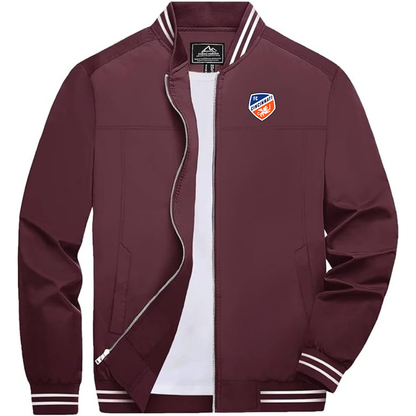 Men's FC Cincinnati Lightweight Zip-Up Bomber Jacket with Ribbed Collar and Cuffs Versatile Casual Outerwear