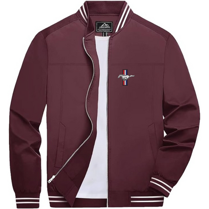 Men's Mustang Lightweight Zip-Up Bomber Jacket with Ribbed Collar and Cuffs Versatile Casual Outerwear