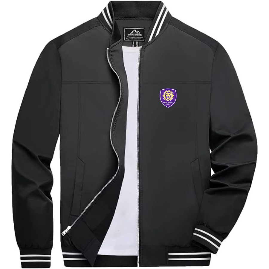 Men's Orlando City Soccer Lightweight Zip-Up Bomber Jacket with Ribbed Collar and Cuffs Versatile Casual Outerwear