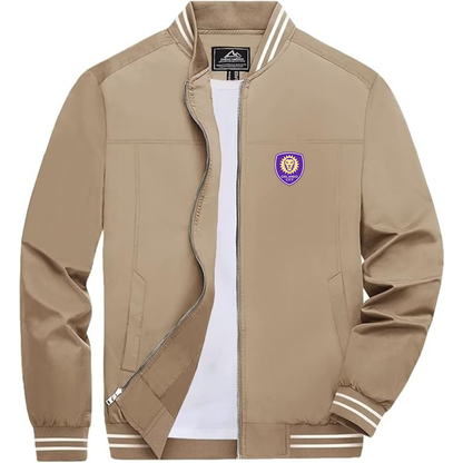 Men's Orlando City Soccer Lightweight Zip-Up Bomber Jacket with Ribbed Collar and Cuffs Versatile Casual Outerwear